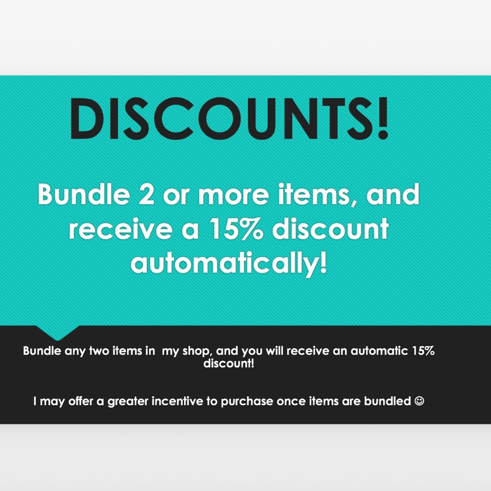 Bundle 2+ items, receive 15% discount